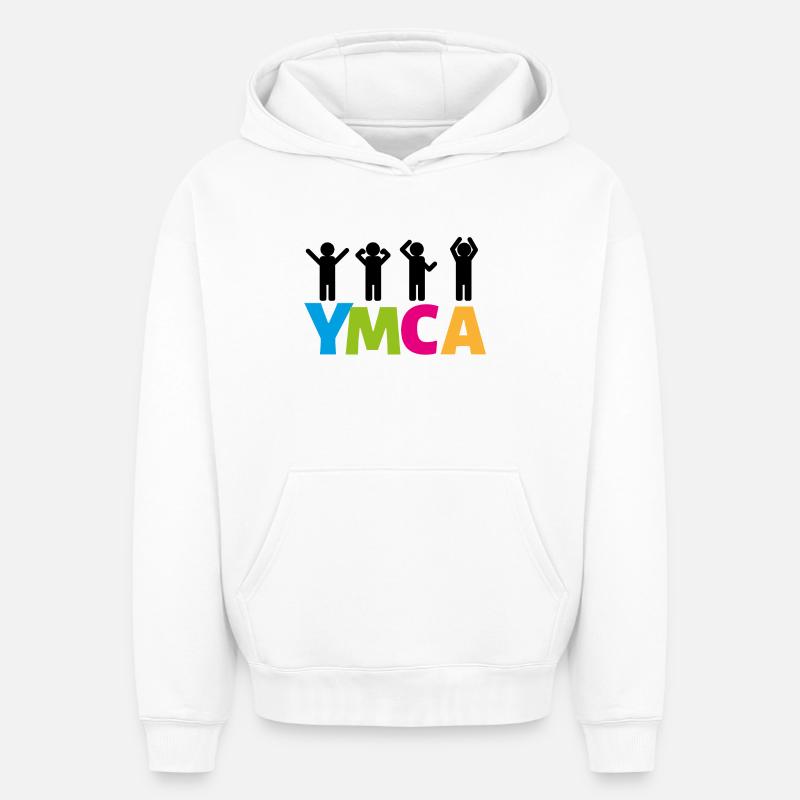 YMCA - Sweat à capuche unisexe oversize épais SPREAD - blanc
