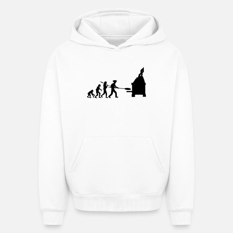 Evolution Pizza Bäcker - Oversized Heavyweight Unisex Hoodie - Weiß
