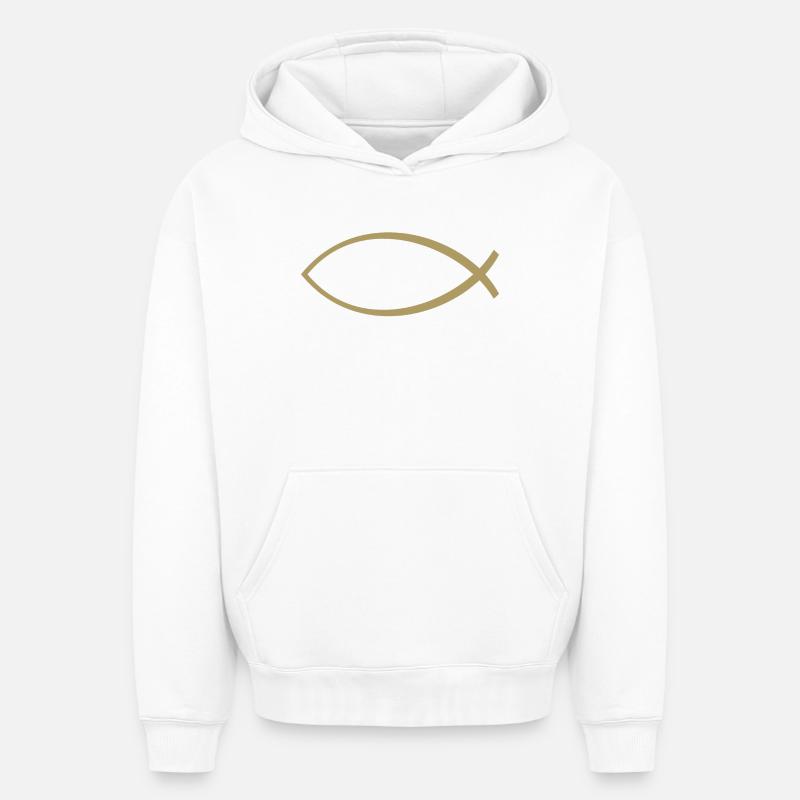 Ichtus poisson or - Sweat à capuche unisexe oversize épais SPREAD - blanc