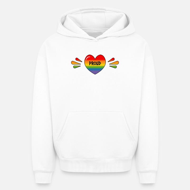 Regenbogen LGBT Stolzes Herz - Oversized Heavyweight Unisex Hoodie - Weiß