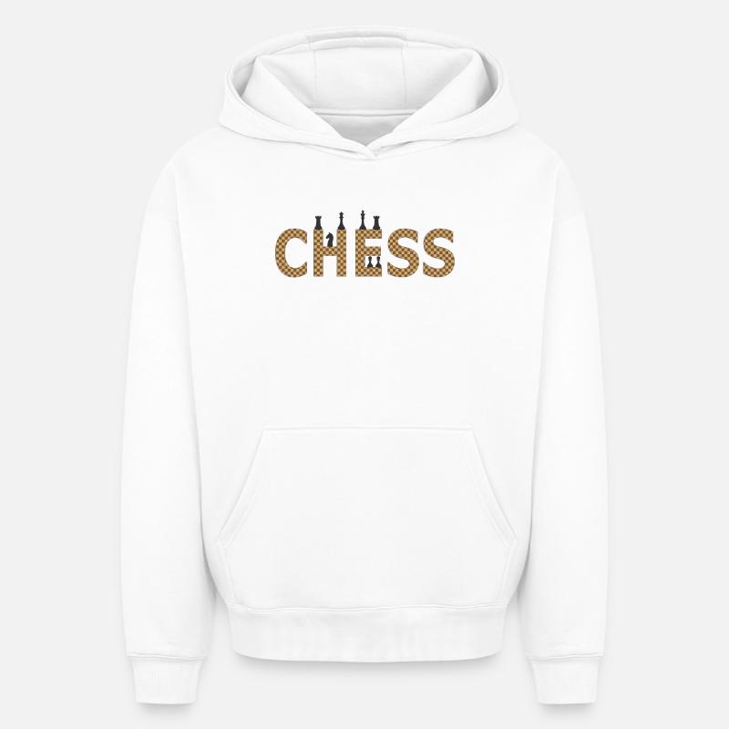 Echecs à la silhouette contrastée - Sweat à capuche unisexe oversize épais SPREAD - blanc