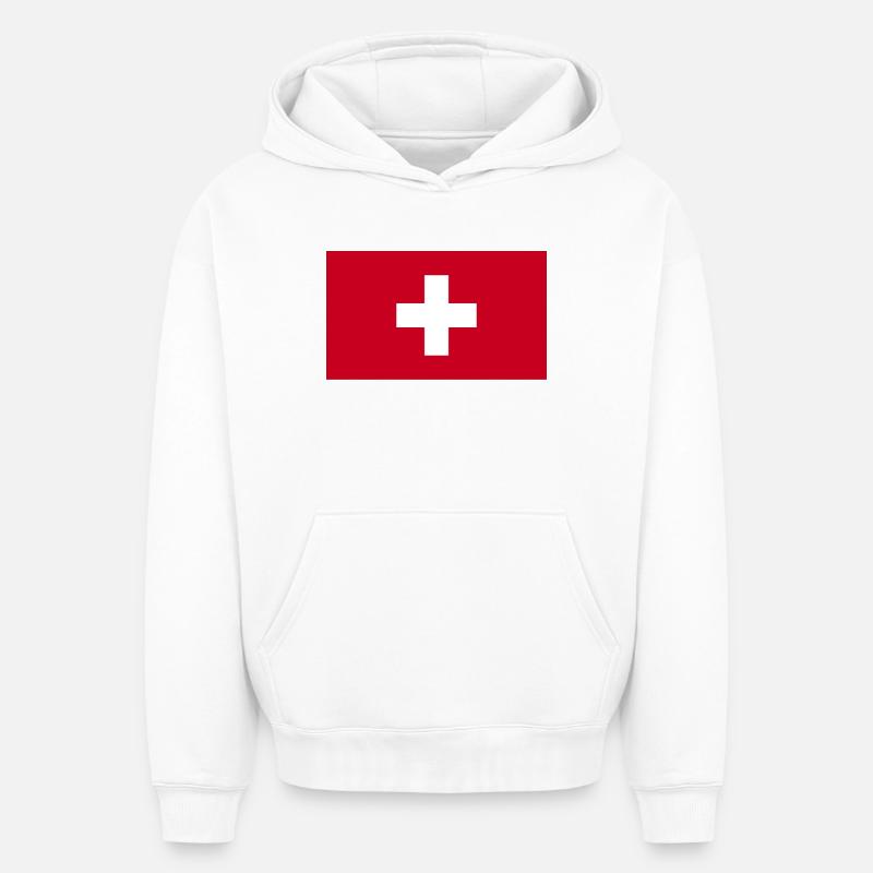 Drapeau suisse - Sweat à capuche unisexe oversize épais SPREAD - blanc