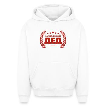 Meilleur grand-père du monde en tenue russe - Sweat à capuche unisexe oversize épais SPREAD - blanc - Devant - AI Model Female 172 dark (172cm) & AI Model Male 185 light (185cm)
