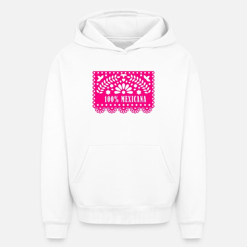 100 MEXICAINS - Sweat à capuche unisexe oversize épais SPREAD - blanc