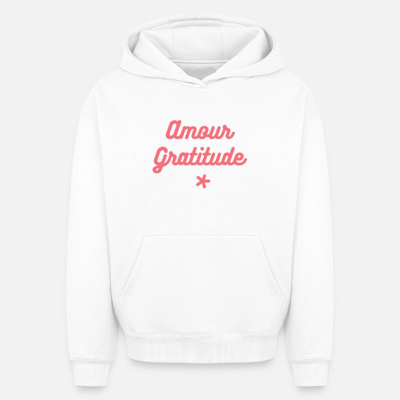 Amour & Gratitude - Sweat à capuche unisexe oversize épais SPREAD - blanc