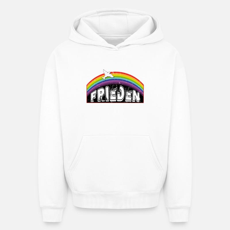 RAINBOW Regenbogen FRIEDEN - Oversized Heavyweight Unisex Hoodie - Weiß
