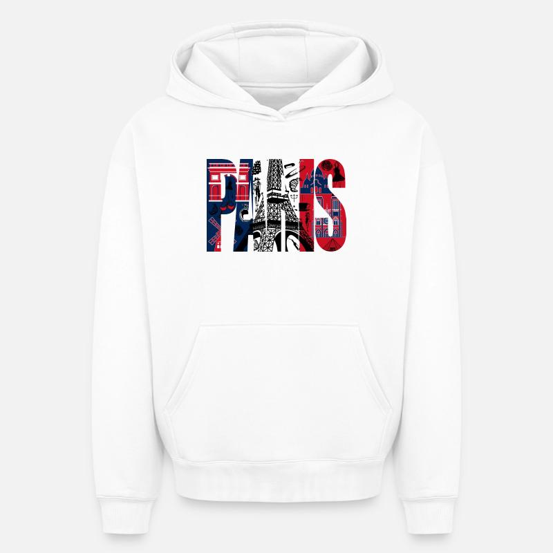 Collage Paris Eiffel Tour - Sweat à capuche unisexe oversize épais SPREAD - blanc