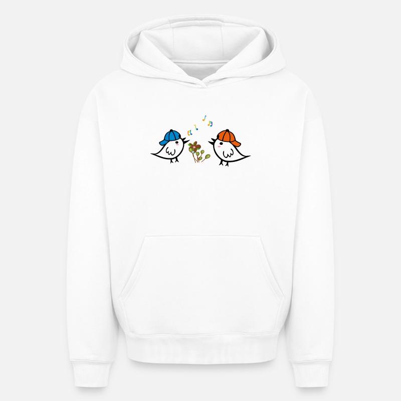 Printemps, Moineaux - Sweat à capuche unisexe oversize épais SPREAD - blanc