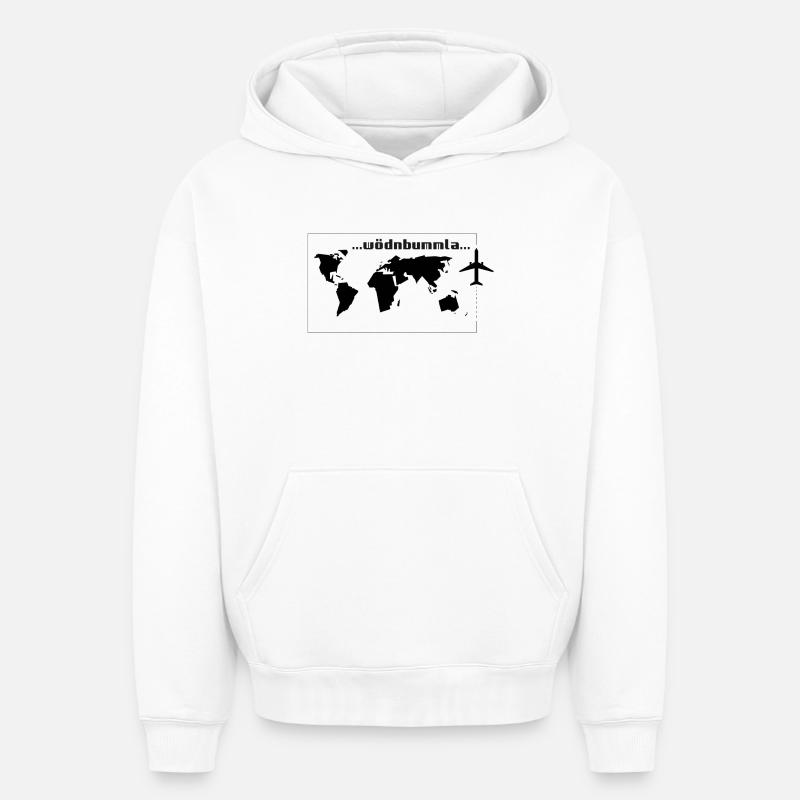 Wödnbummla-Weltreisender, dialecte autrichien - Sweat à capuche unisexe oversize épais SPREAD - blanc