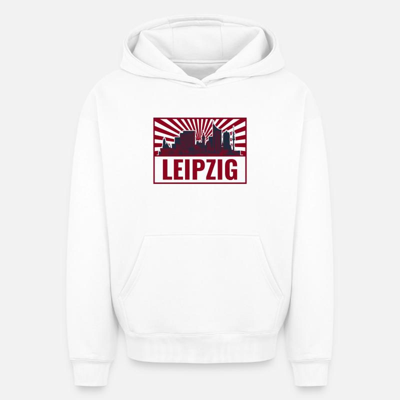 Leipzig Skyline Rétro Red - Sweat à capuche unisexe oversize épais SPREAD - blanc