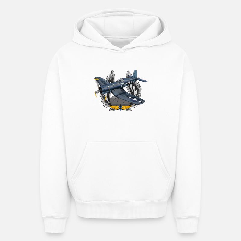 F4U Corsair - Sweat à capuche unisexe oversize épais SPREAD - blanc
