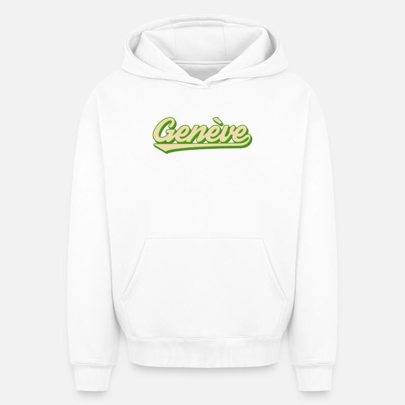 Genève Retro Script Lime - Sweat à capuche unisexe oversize épais SPREAD - blanc
