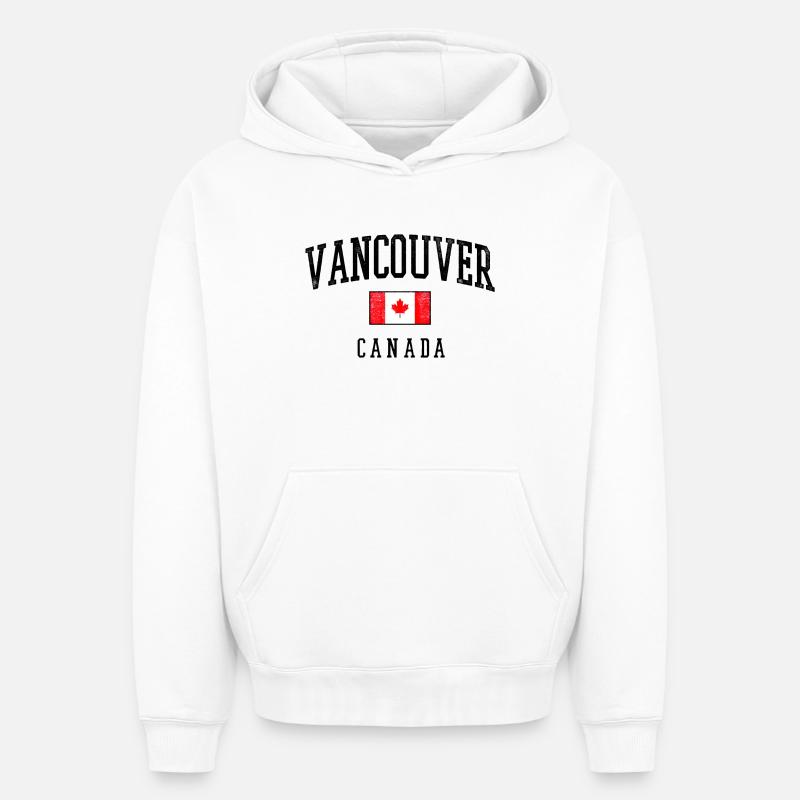 Vancouver, drapeau canadien - Sweat à capuche unisexe oversize épais SPREAD - blanc