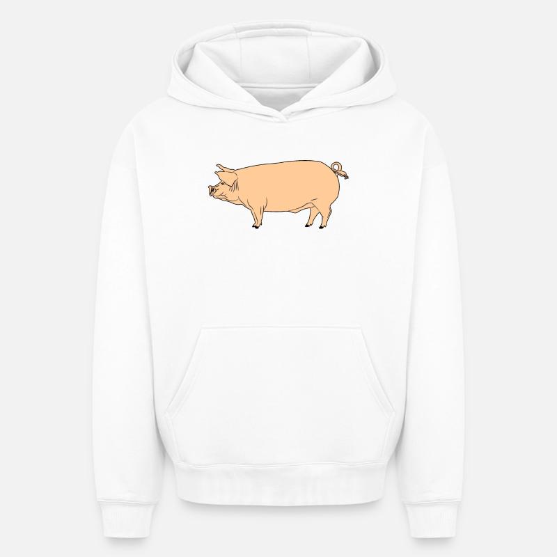 Cochon rose - Sweat à capuche unisexe oversize épais SPREAD - blanc