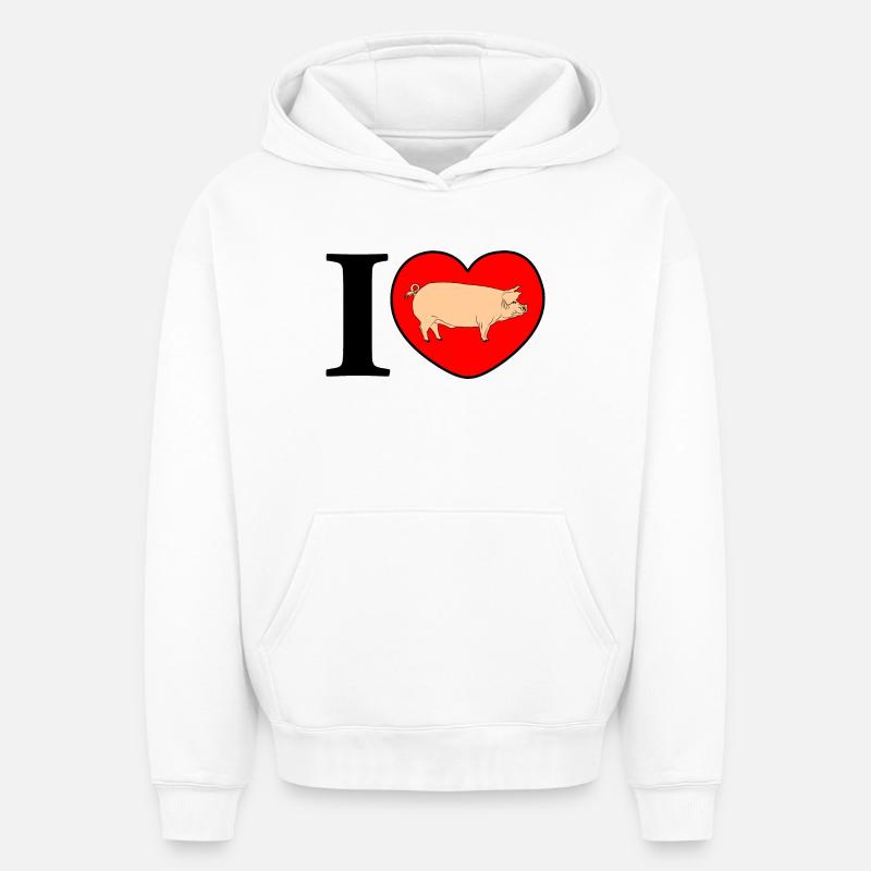 J’aime les cochons - Sweat à capuche unisexe oversize épais SPREAD - blanc