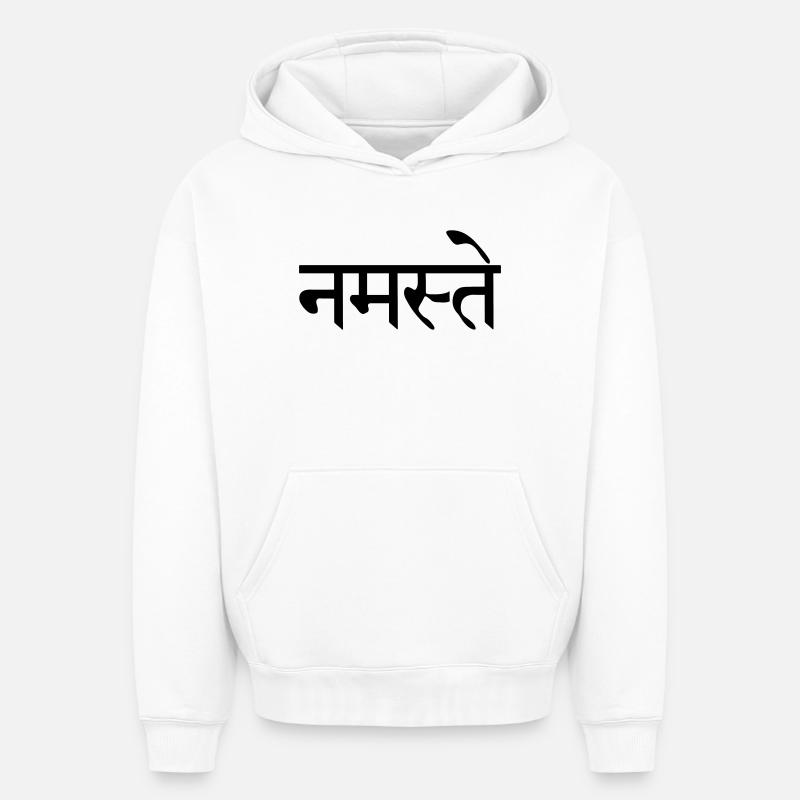 Namaste Sanskrit écrit - Sweat à capuche unisexe oversize épais SPREAD - blanc