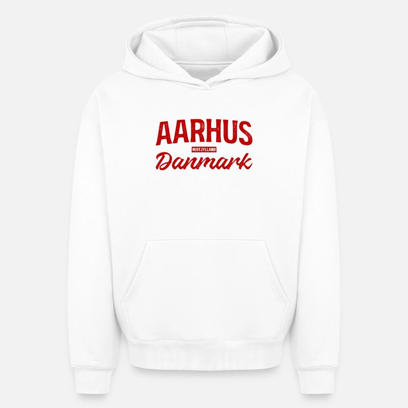 Aarhus Danmark Lettrage Rétro - Sweat à capuche unisexe oversize épais SPREAD - blanc