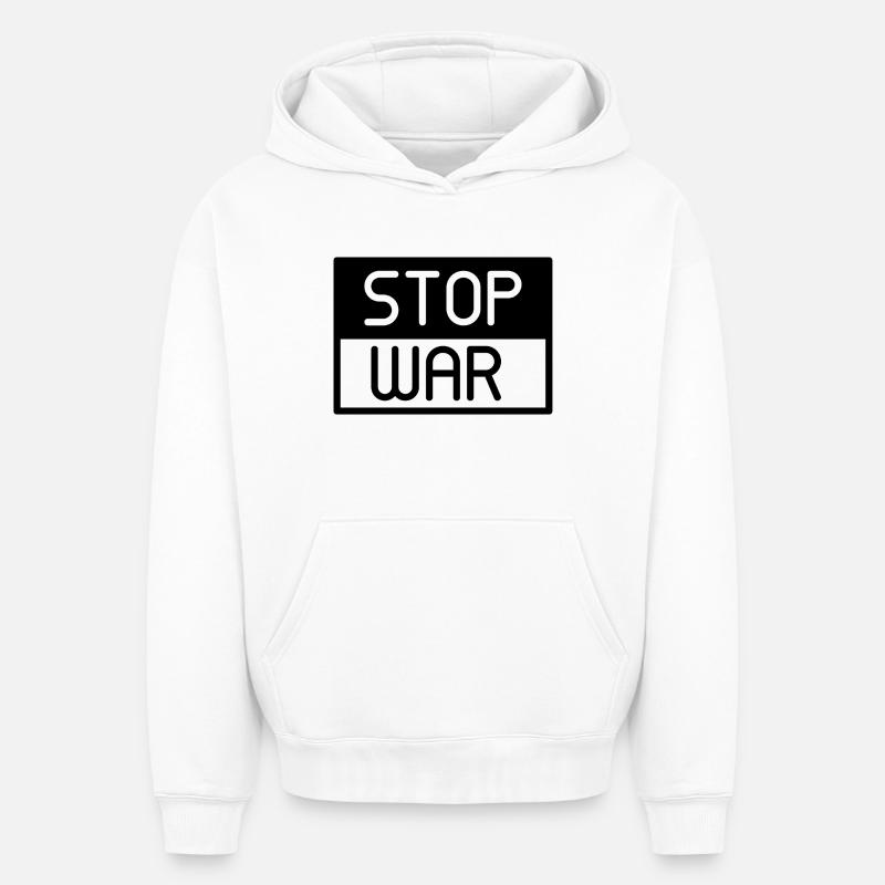 stop war, no war - Sweat à capuche unisexe oversize épais SPREAD - blanc