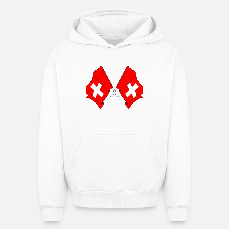 Deux drapeaux Suisse - Sweat à capuche unisexe oversize épais SPREAD - blanc