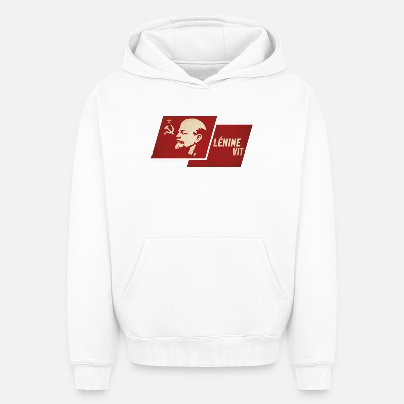 Lénine Vit Drapeau - Sweat à capuche unisexe oversize épais SPREAD - blanc
