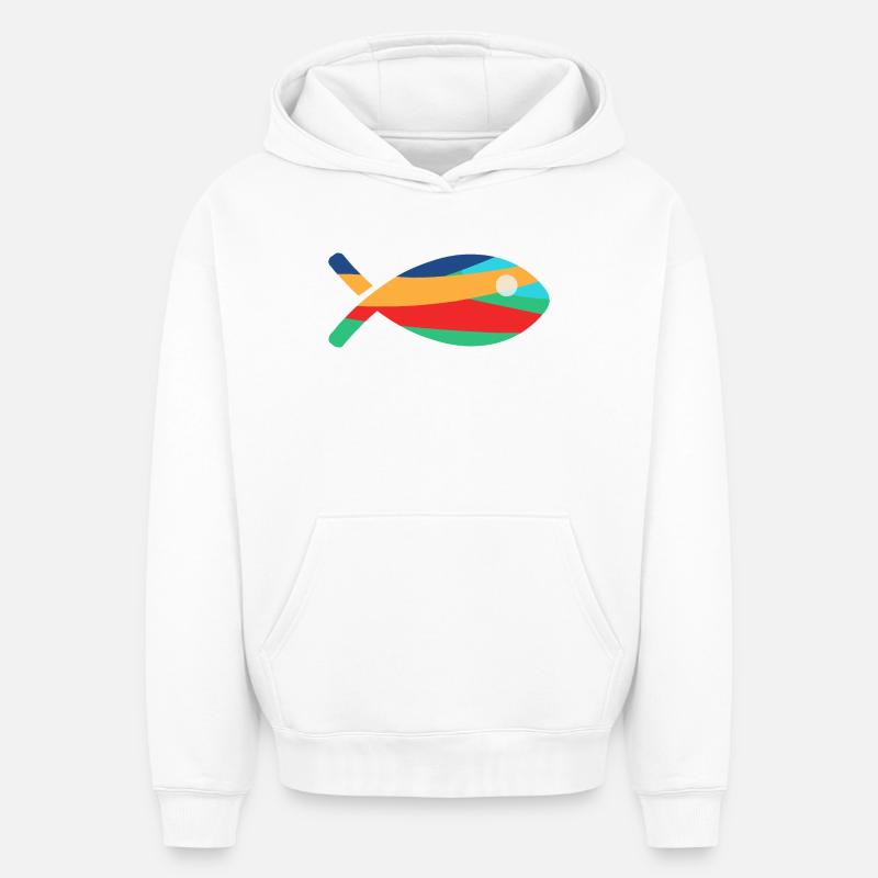 POISSON - Sweat à capuche unisexe oversize épais SPREAD - blanc