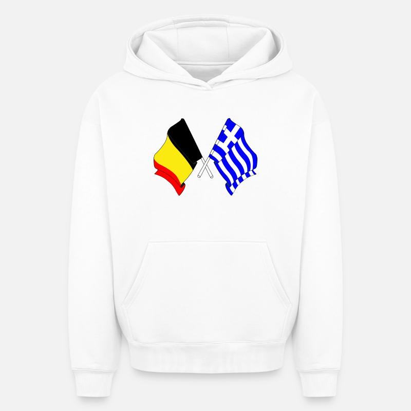 Drapeau Belgique, drapeau Grèce - Sweat à capuche unisexe oversize épais SPREAD - blanc