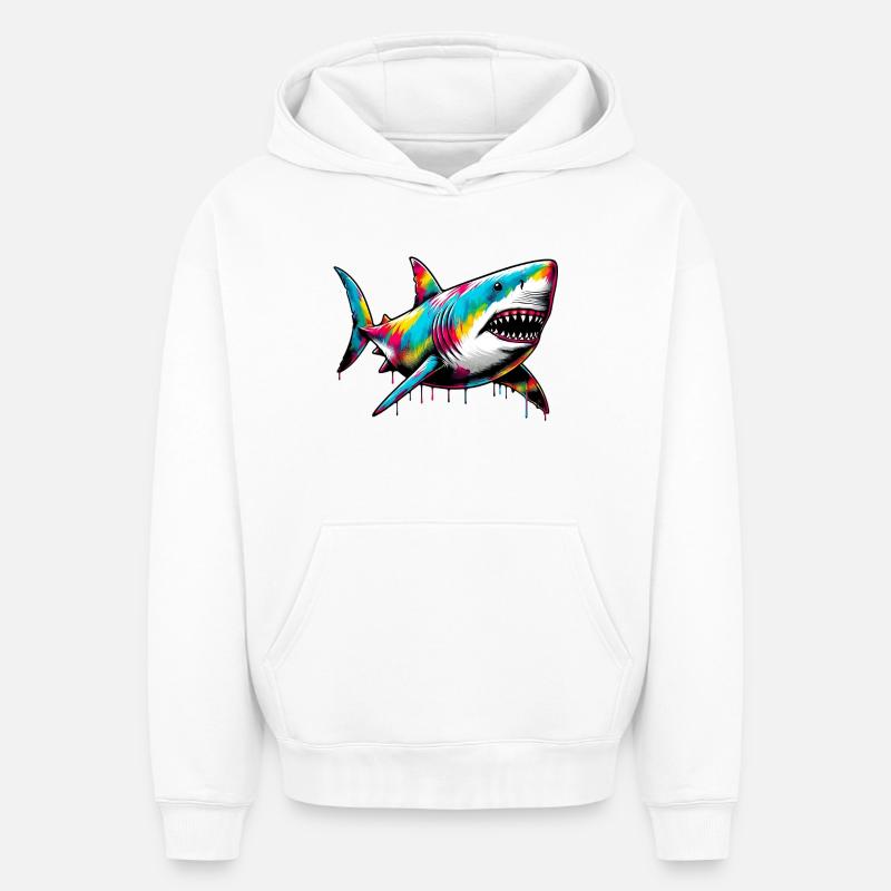 Requin - Sweat à capuche unisexe oversize épais SPREAD - blanc
