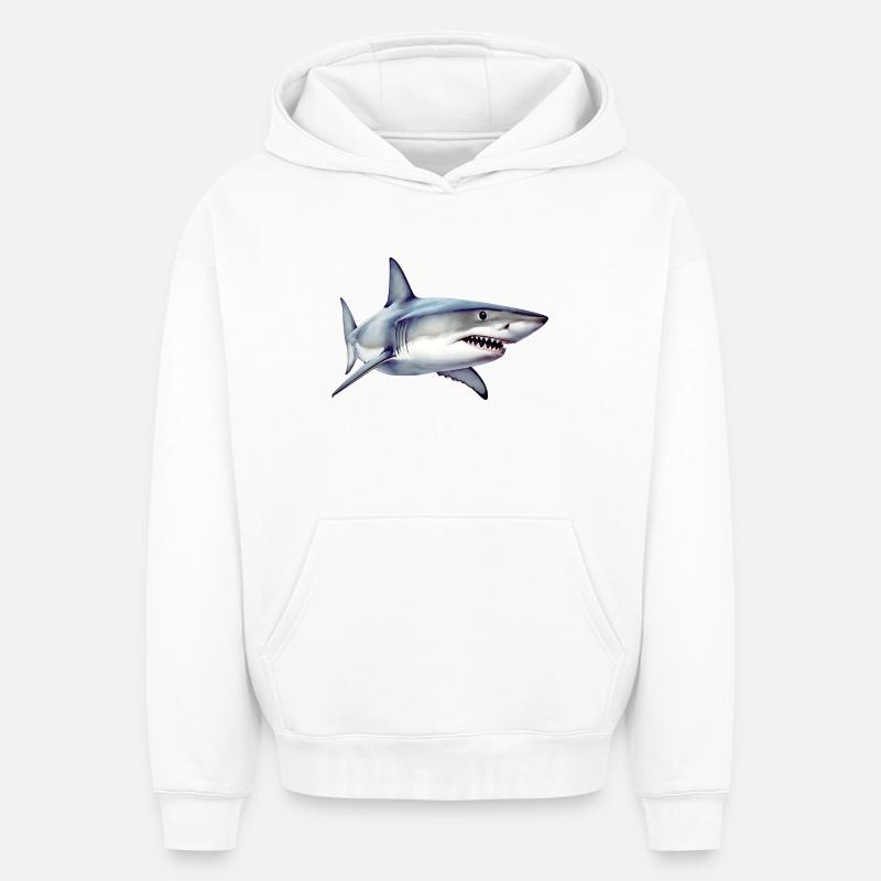 Requin - Sweat à capuche unisexe oversize épais SPREAD - blanc