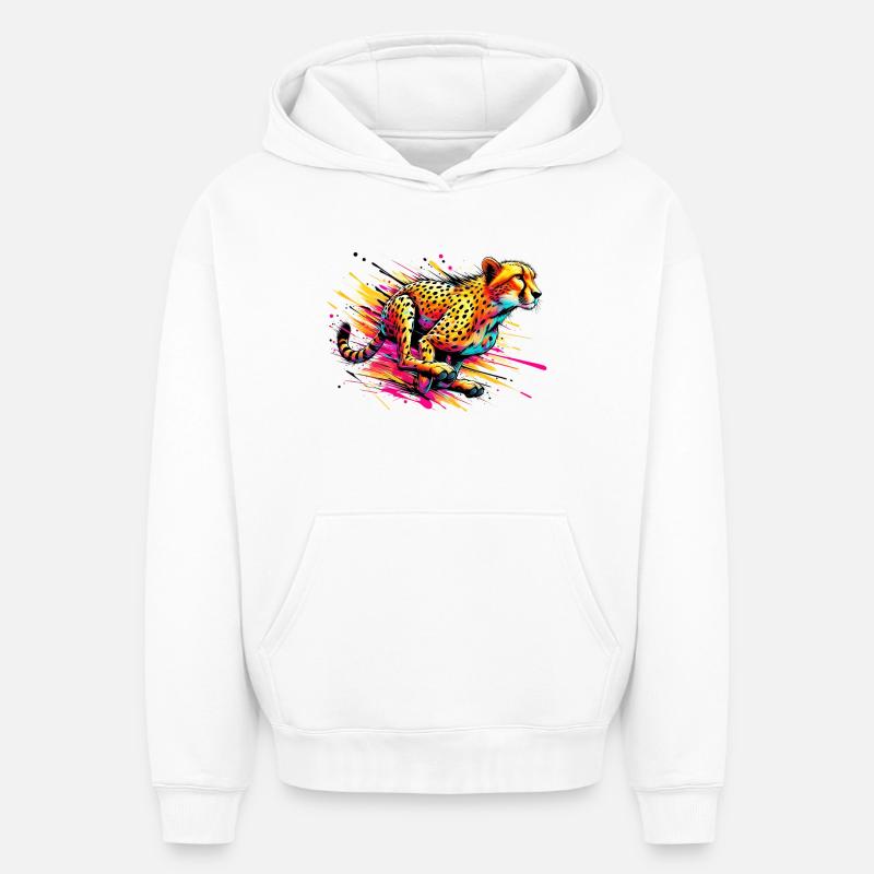 Guépard - Sweat à capuche unisexe oversize épais SPREAD - blanc