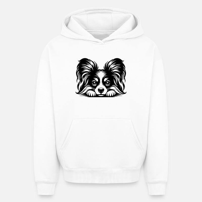 Papillon Kopf mit Pfoten - Oversized Heavyweight Unisex Hoodie - Weiß