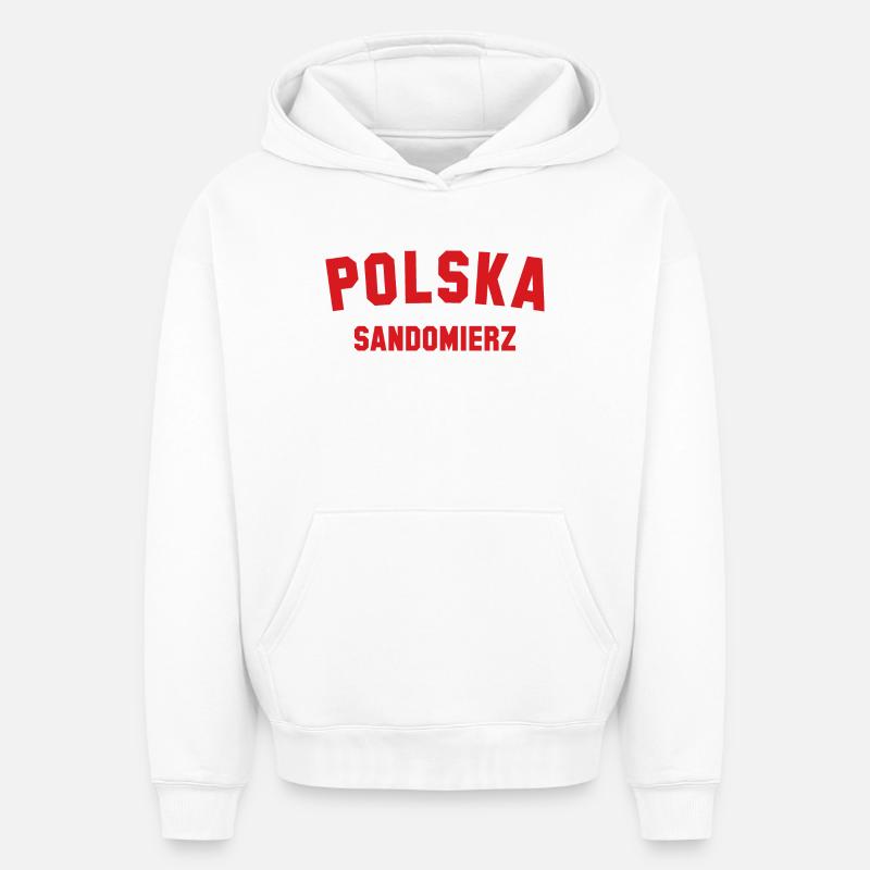 SANDOMIERZ Polska Pologne - Sweat à capuche unisexe oversize épais SPREAD - blanc
