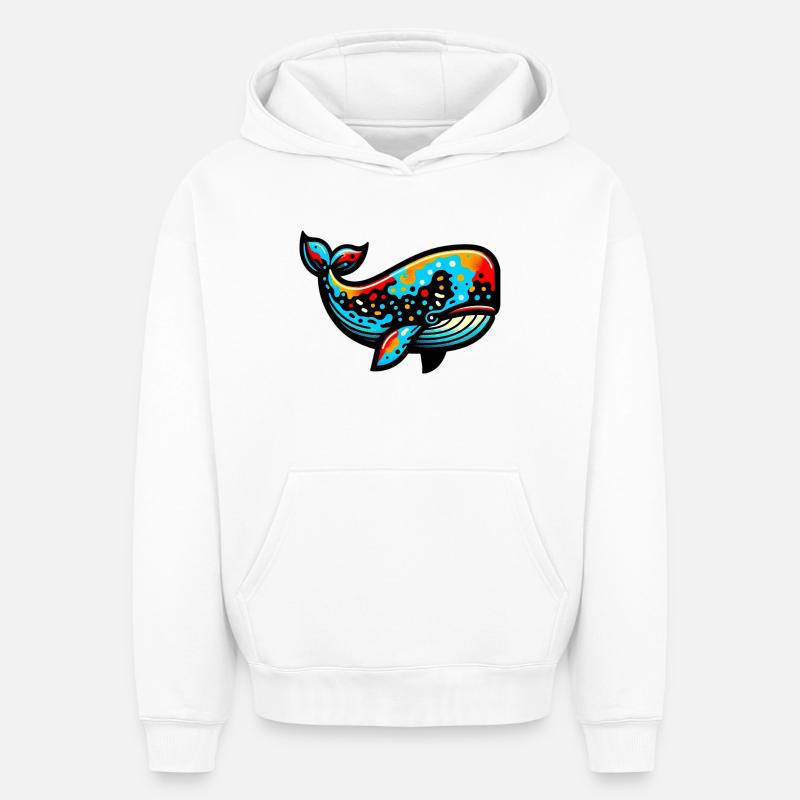 Baleine - Sweat à capuche unisexe oversize épais SPREAD - blanc
