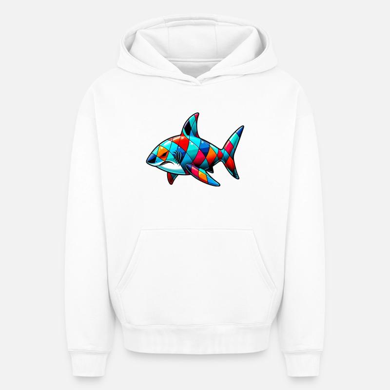 Requin - Sweat à capuche unisexe oversize épais SPREAD - blanc
