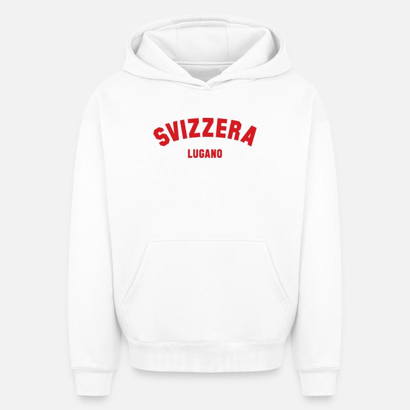 LUGANO Svizzera Suisse Suisse - Sweat à capuche unisexe oversize épais SPREAD - blanc