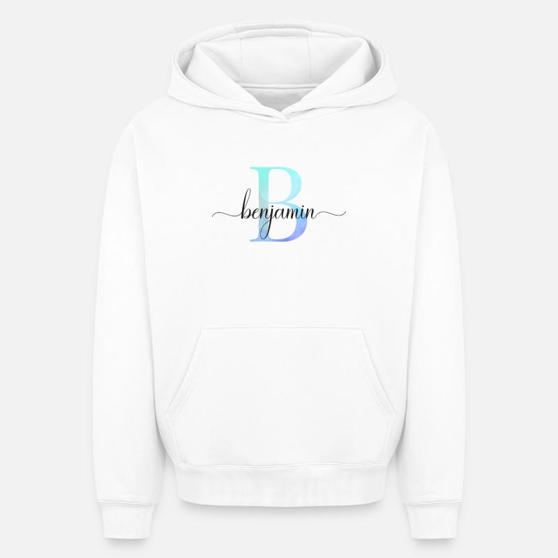 B| Monogramme | Nom | Benjamin | Aquarelle - Sweat à capuche unisexe oversize épais SPREAD - blanc