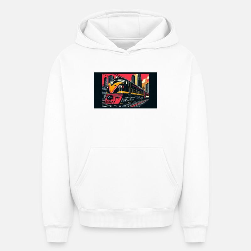 Train 1 4 - Sweat à capuche unisexe oversize épais SPREAD - blanc