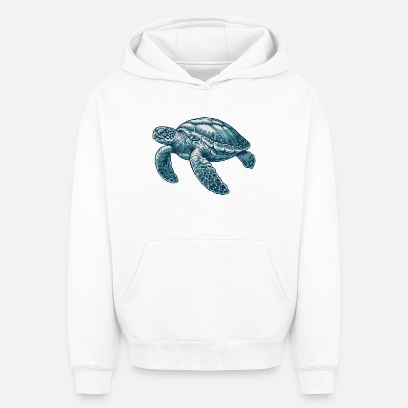 Tortue marine - Sweat à capuche unisexe oversize épais SPREAD - blanc