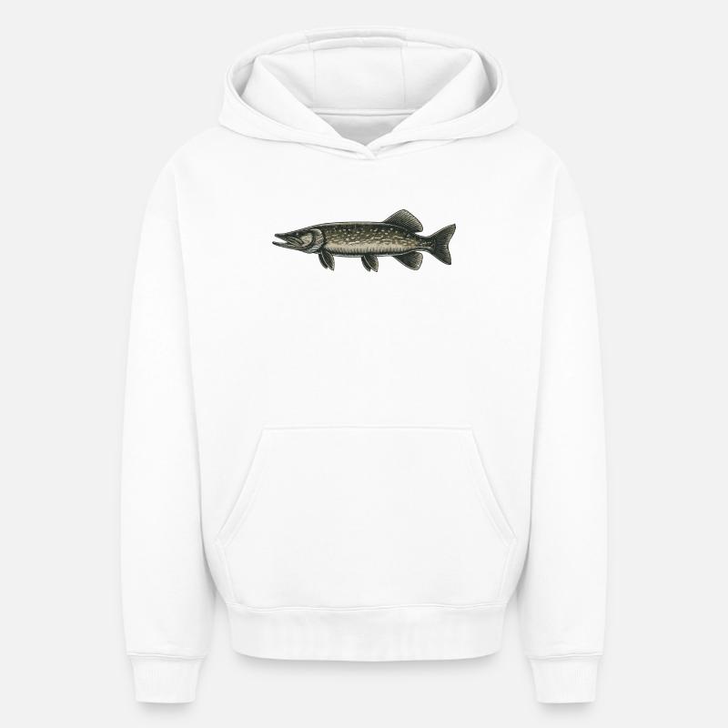 Brochet - Sweat à capuche unisexe oversize épais SPREAD - blanc