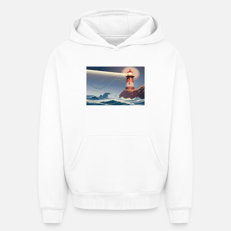 Phare la nuit - Sweat à capuche unisexe oversize épais SPREAD - blanc