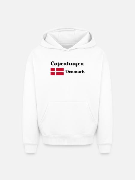 Copenhagen Denmark - Stilfulde prints - Unisex oversize hættetrøje i kraftig kvalitet - hvid