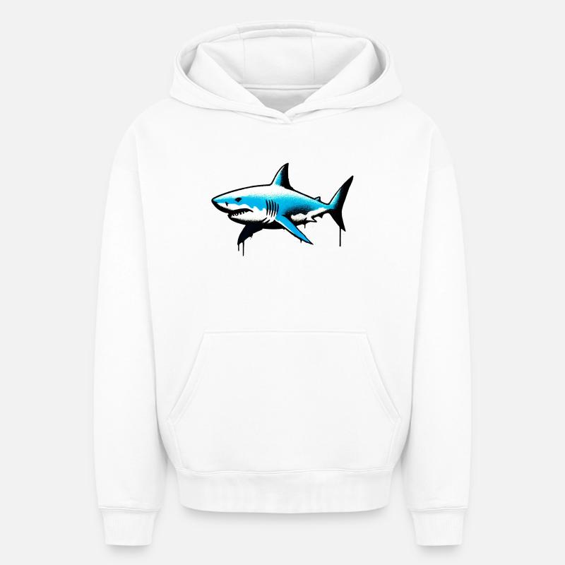Requin - Sweat à capuche unisexe oversize épais SPREAD - blanc