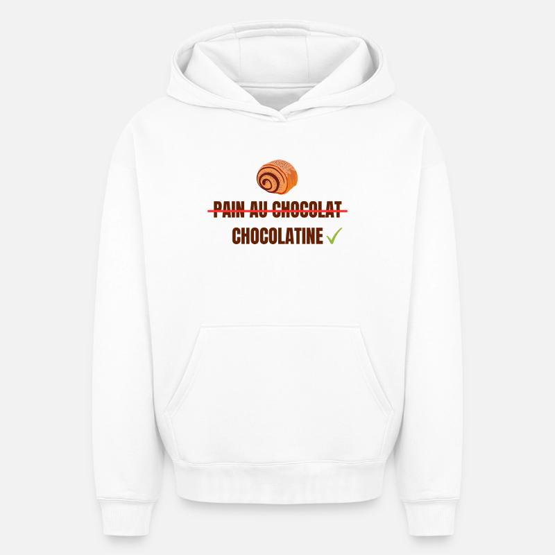 Pain au Chocolat Chocolatine - Sweat à capuche unisexe oversize épais SPREAD - blanc