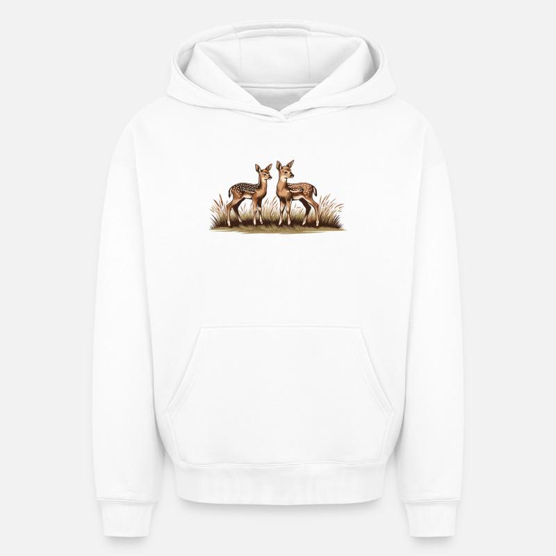 Cerf sur prairie - Sweat à capuche unisexe oversize épais SPREAD - blanc