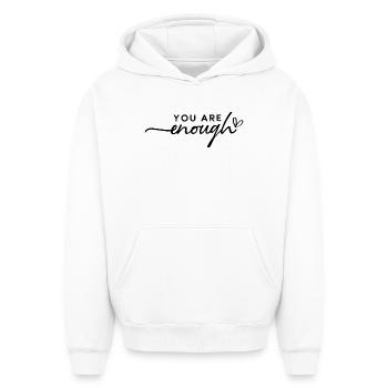 Vous êtes assez – Amour de soi et motivation - Sweat à capuche unisexe oversize épais SPREAD - blanc - Devant - AI Model Female 172 dark (172cm) & AI Model Male 185 light (185cm)