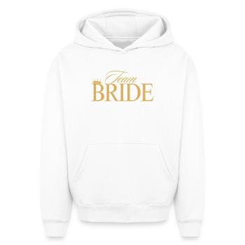 L’équipe de la mariée ! Personnalisable - Sweat à capuche unisexe oversize épais SPREAD - blanc - Devant - AI Model Female 172 dark (172cm) & AI Model Male 185 light (185cm)