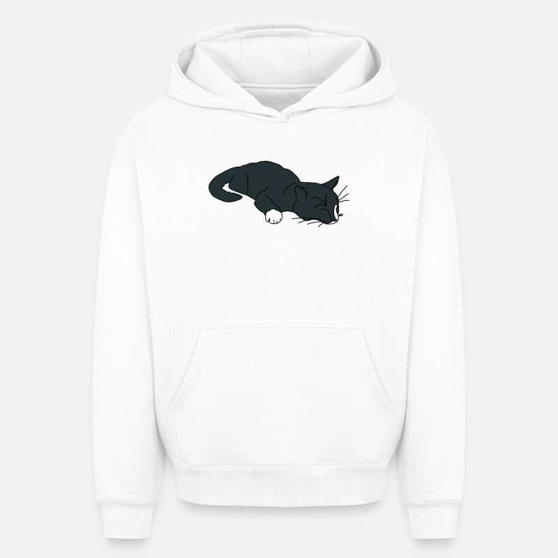 Chat endormi - Sweat à capuche unisexe oversize épais SPREAD - blanc
