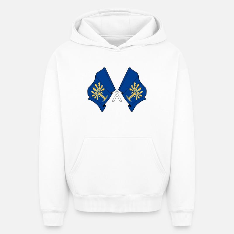 Blekinge, Suède – Double drapeau - Sweat à capuche unisexe oversize épais SPREAD - blanc
