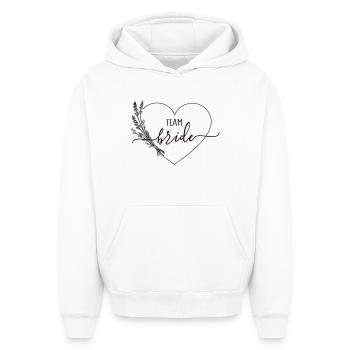 Équipe Bride Coeur Fleurs sauvages - Sweat à capuche unisexe oversize épais SPREAD - blanc - Devant - AI Model Female 172 dark (172cm) & AI Model Male 185 light (185cm)