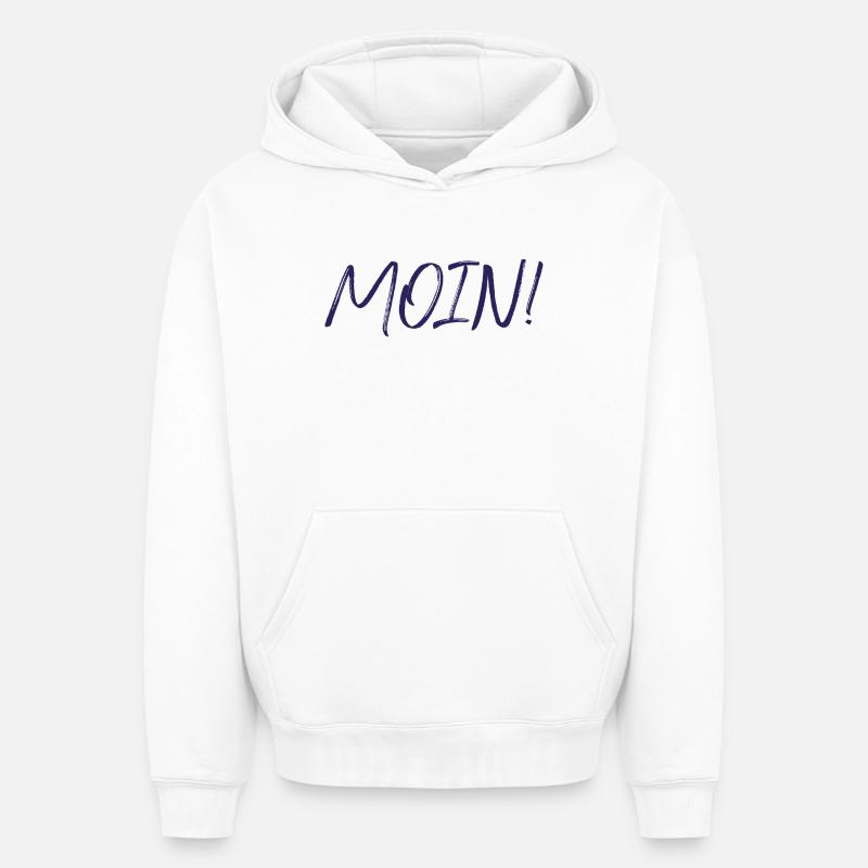 MOIN, marine - Sweat à capuche unisexe oversize épais SPREAD - blanc