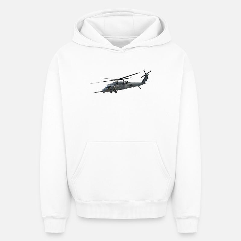 Hélicoptère - Sweat à capuche unisexe oversize épais SPREAD - blanc